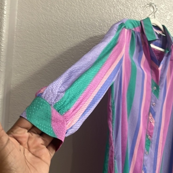 Vintage Schrader Sport Blue Green Purple Striped Long Sleeve Belt Women's  Sz 16 - Picture 5 of 12